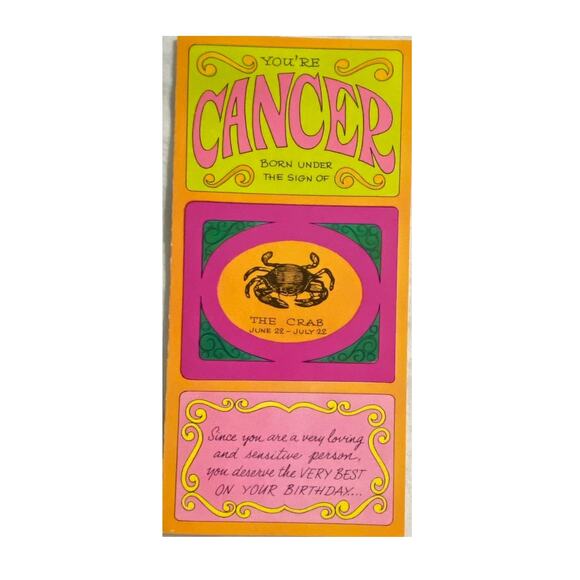 Vtg MCM Cancer Birthday Card Horoscope Zodiac Unused USA Crab Loving Sunshine - Picture 1 of 5